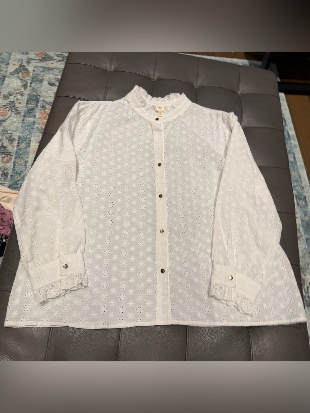 New Outres Filles White Eyelet Button-Down Blouse - 2X
